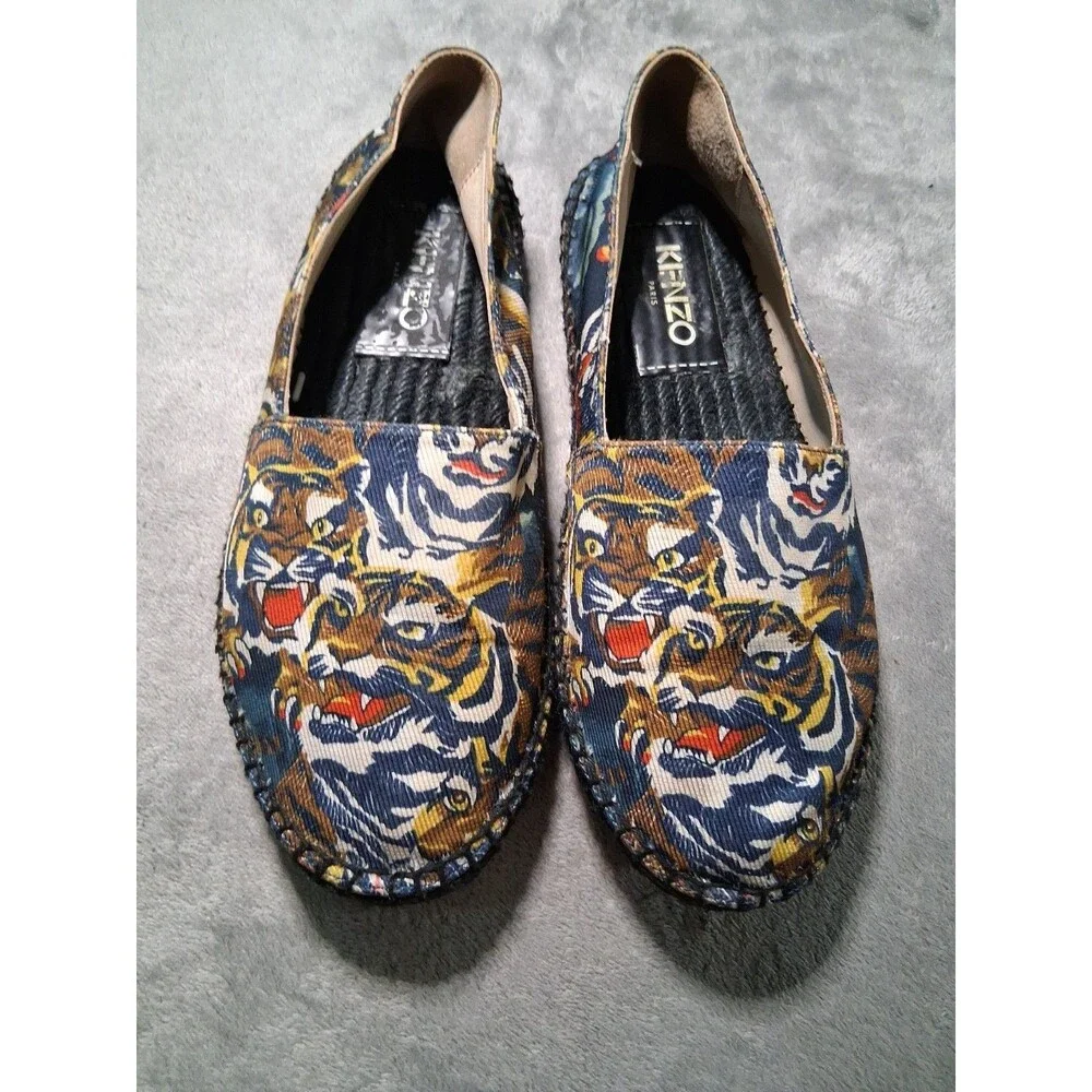 Kenzo Tiger Blue Espadrilles Womens Size 36 Slip On Canvas Shoes Logo